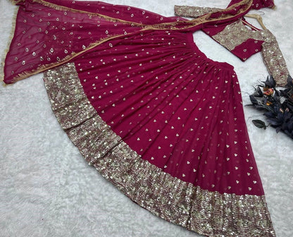 Maroon sequence embroidery worked wedding lehenga choli