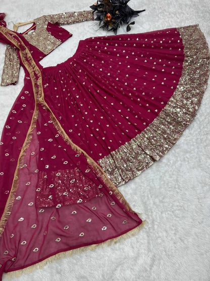 Maroon sequence embroidery worked wedding lehenga choli