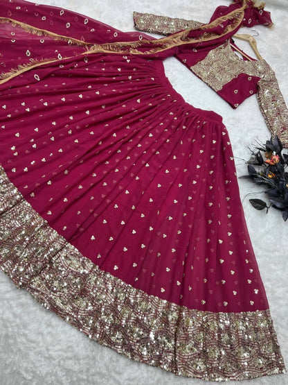 Maroon sequence embroidery worked wedding lehenga choli