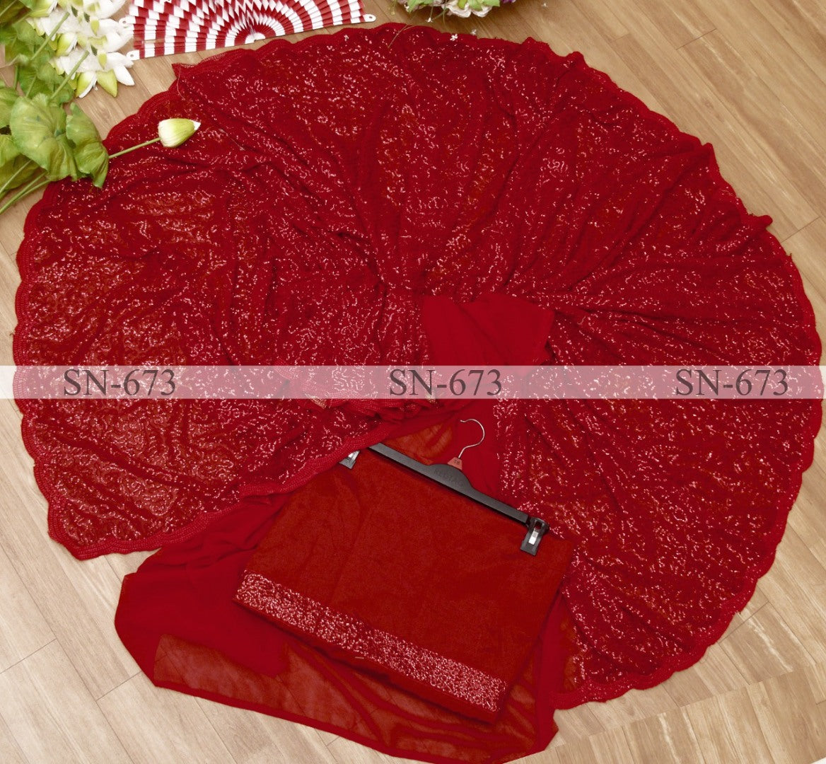 Maroon sequence work partywear saree