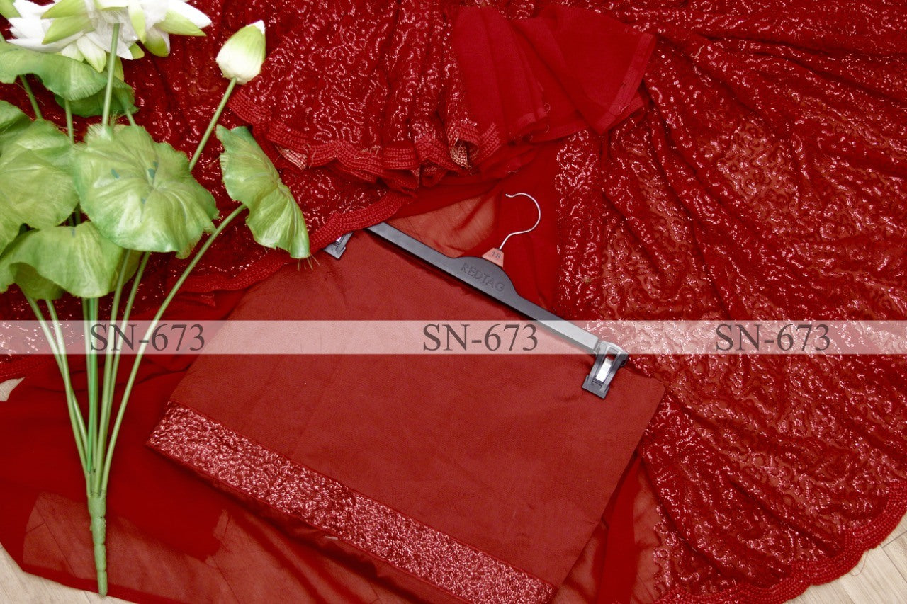 Maroon sequence work partywear saree