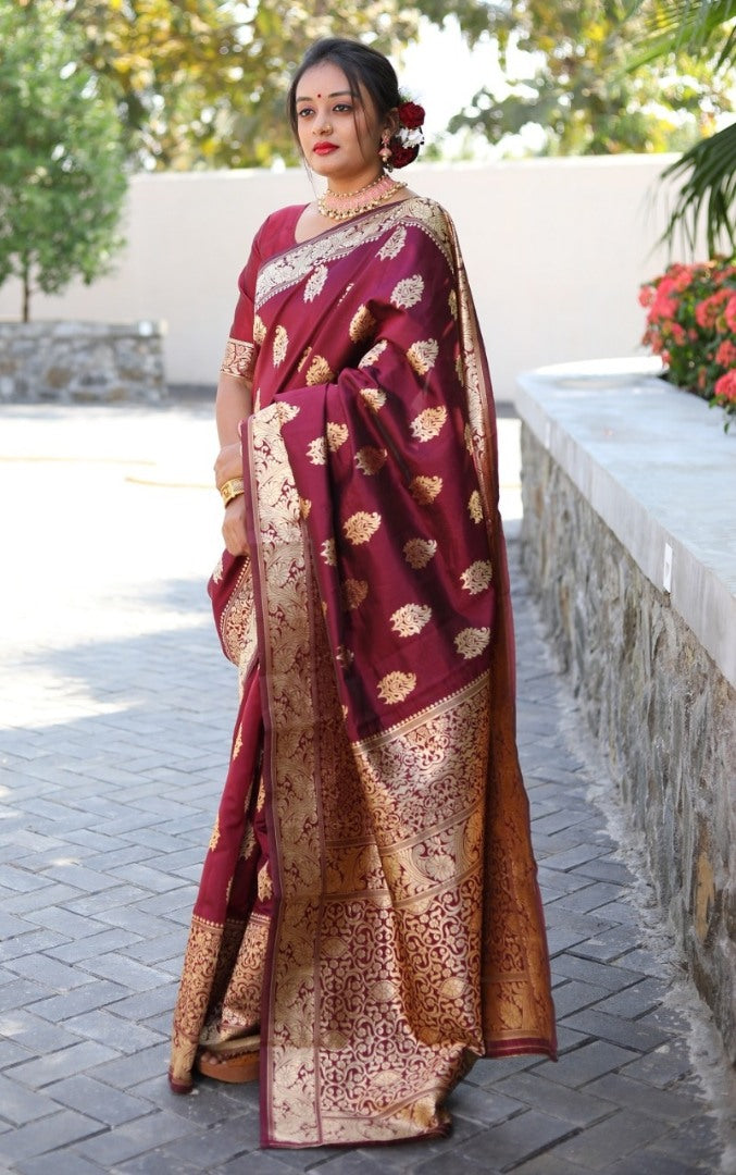 Maroon silk saree
