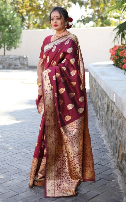Maroon silk saree
