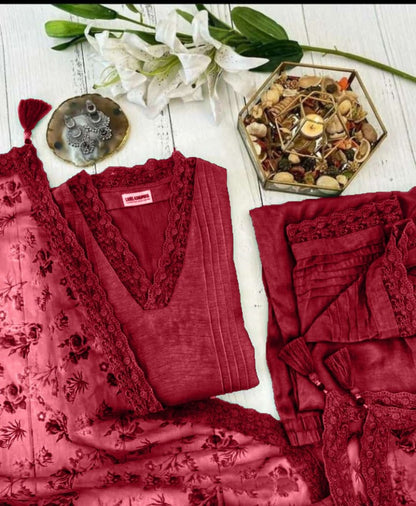 Maroon slub cotton suit