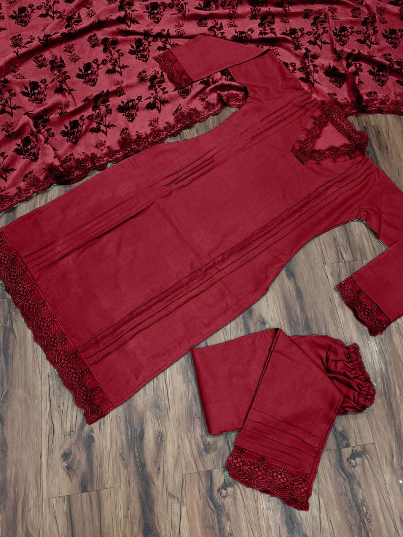 Maroon slub cotton suit