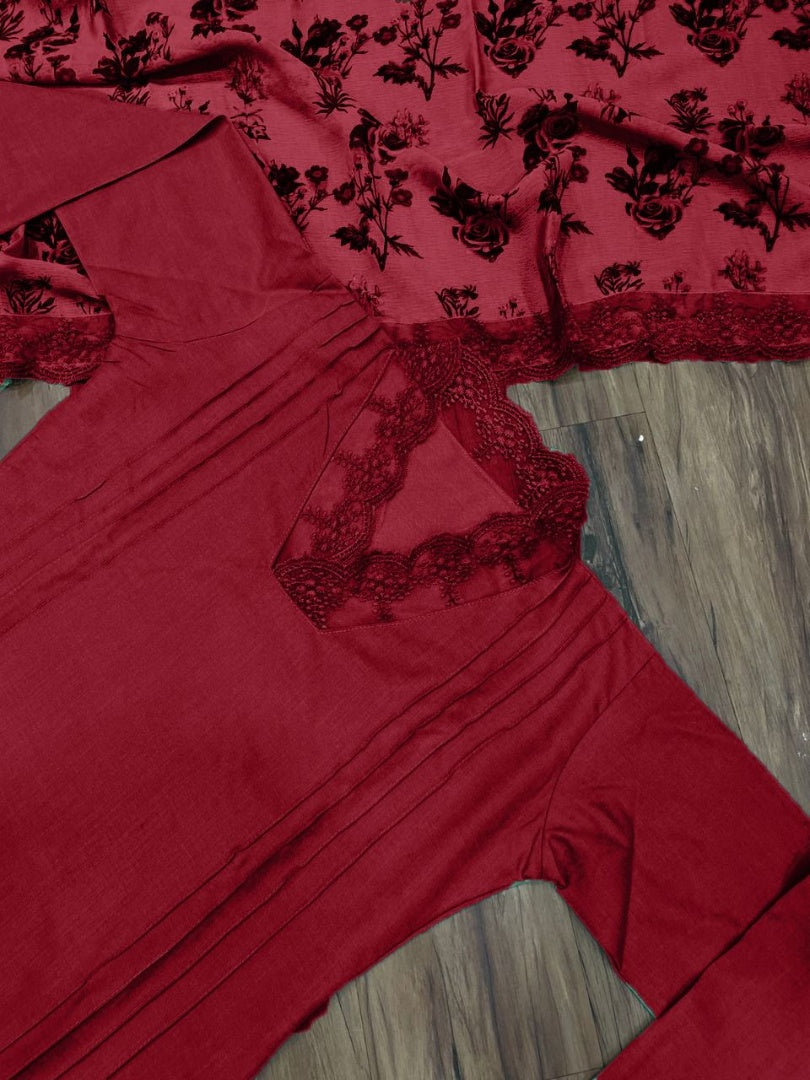 Maroon slub cotton suit