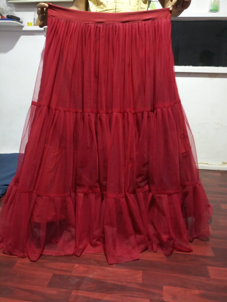 Maroon soft mono net indowestern partywear lehenga with shrug