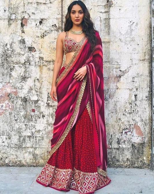 Maroon taffeta silk digital printed plazzo suit
