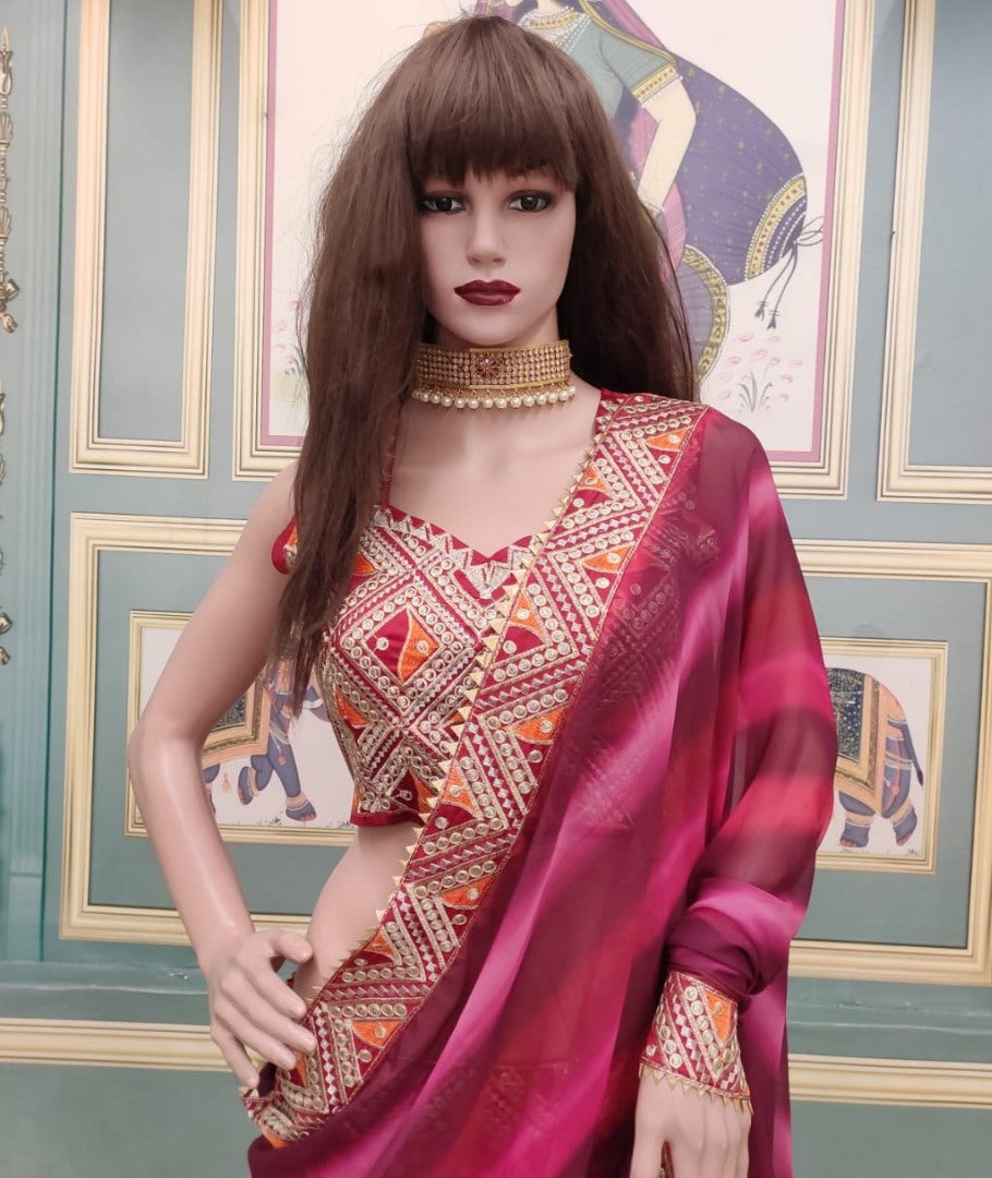 Maroon taffeta silk digital printed plazzo suit