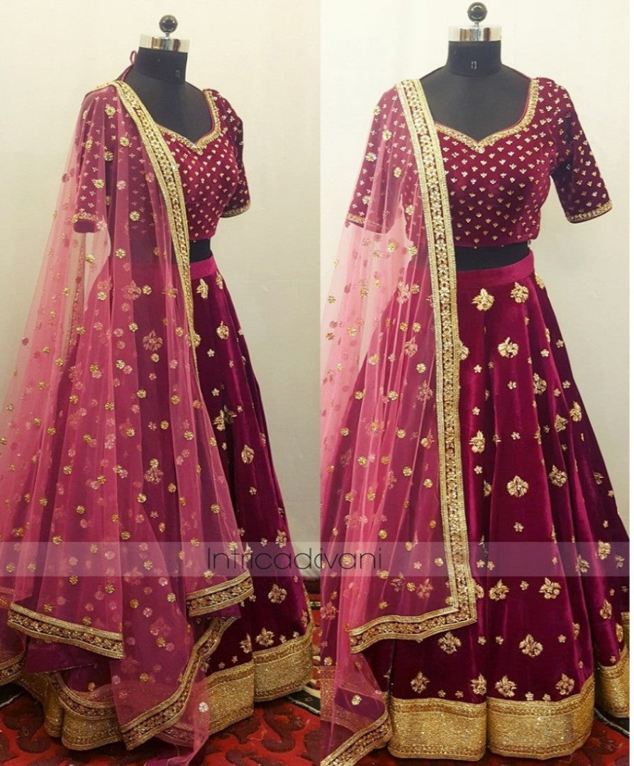 Maroon tapeta silk embroidered wedding lehenga