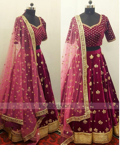 Maroon tapeta silk embroidered wedding lehenga