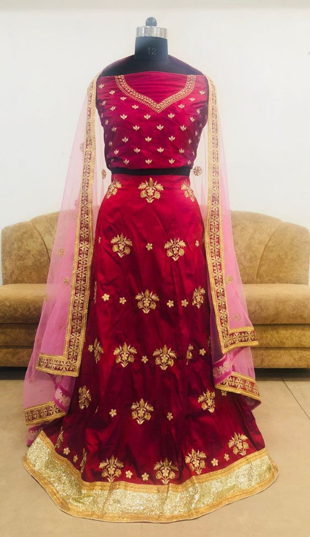 Maroon tapeta silk embroidered wedding lehenga