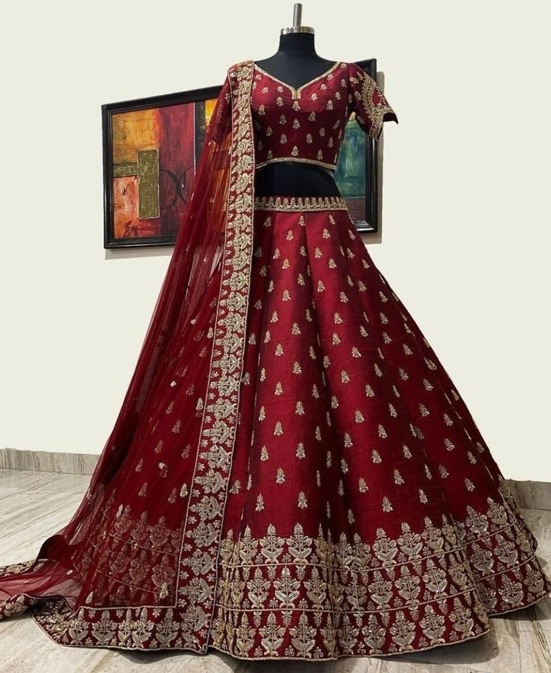 Maroon tapeta silk embroidered wedding lehenga choli