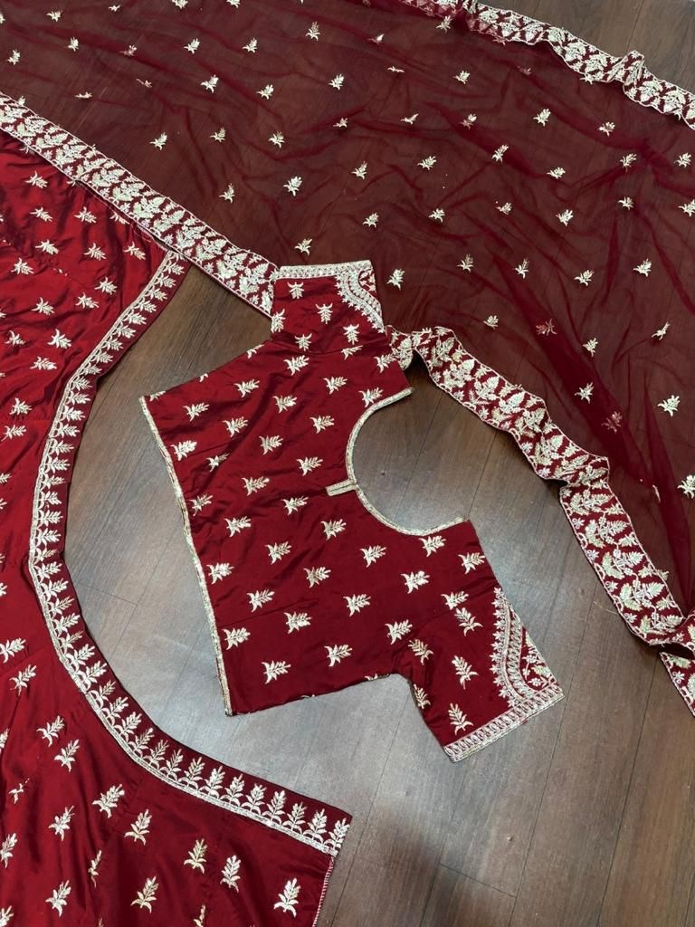 Maroon tapeta silk embroidered wedding lehenga choli