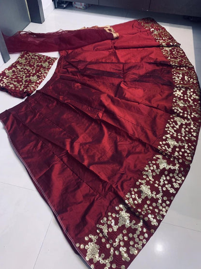Maroon tapeta silk sequence and thread work lehenga choli