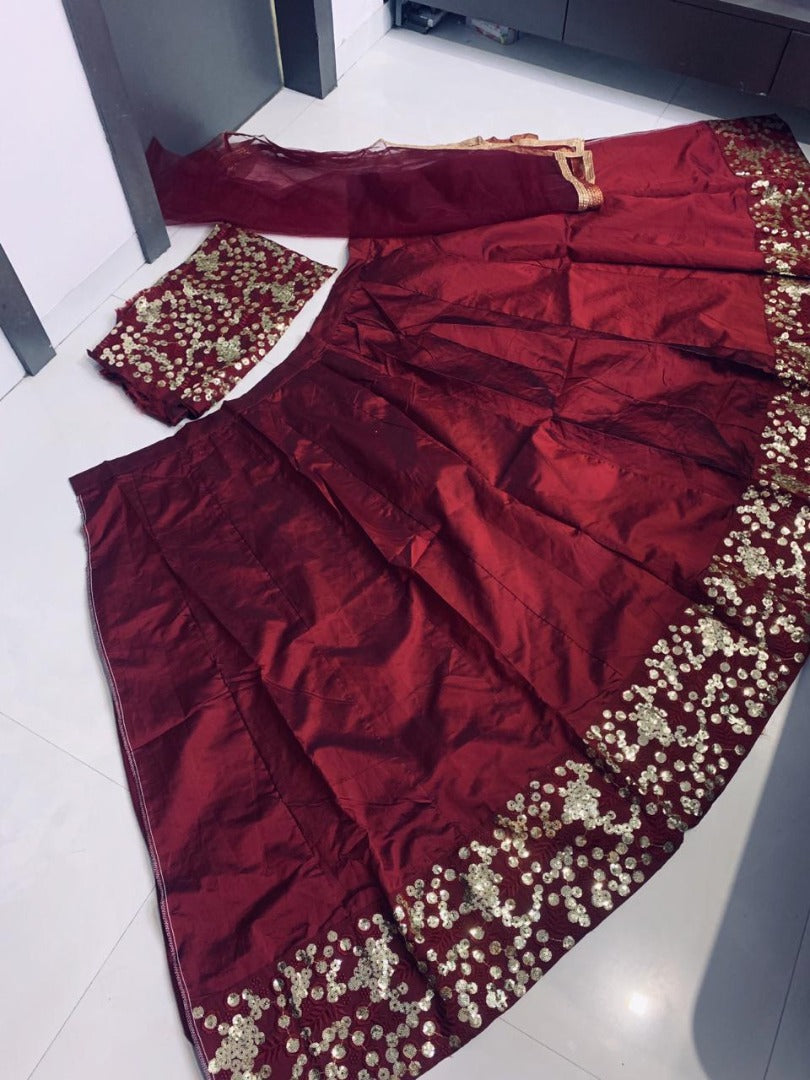 Maroon tapeta silk sequence and thread work lehenga choli