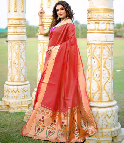 Maroon two ton silk zari jacquard weaving work saree