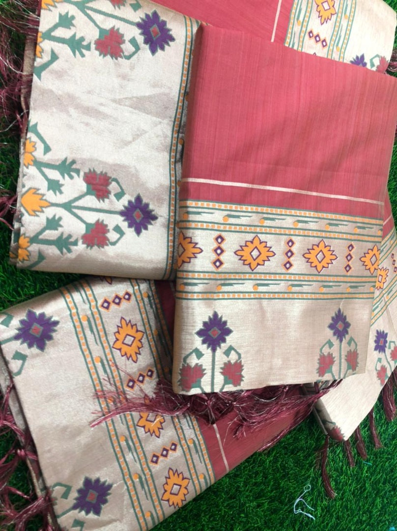 Maroon two ton silk zari jacquard weaving work saree