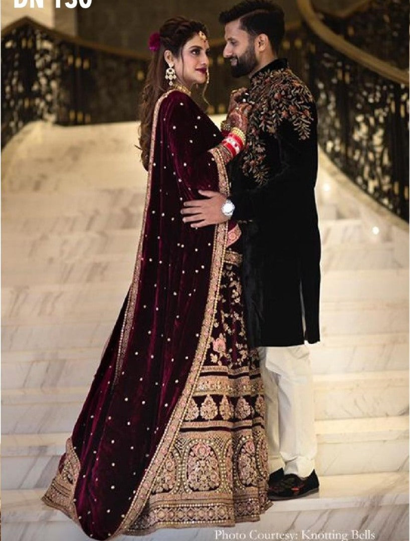 Maroon velvet heavy bridal lehenga choli