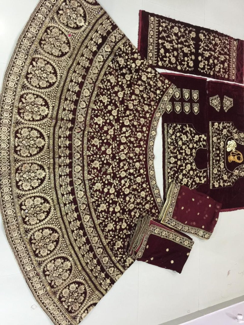 Maroon velvet heavy bridal lehenga choli