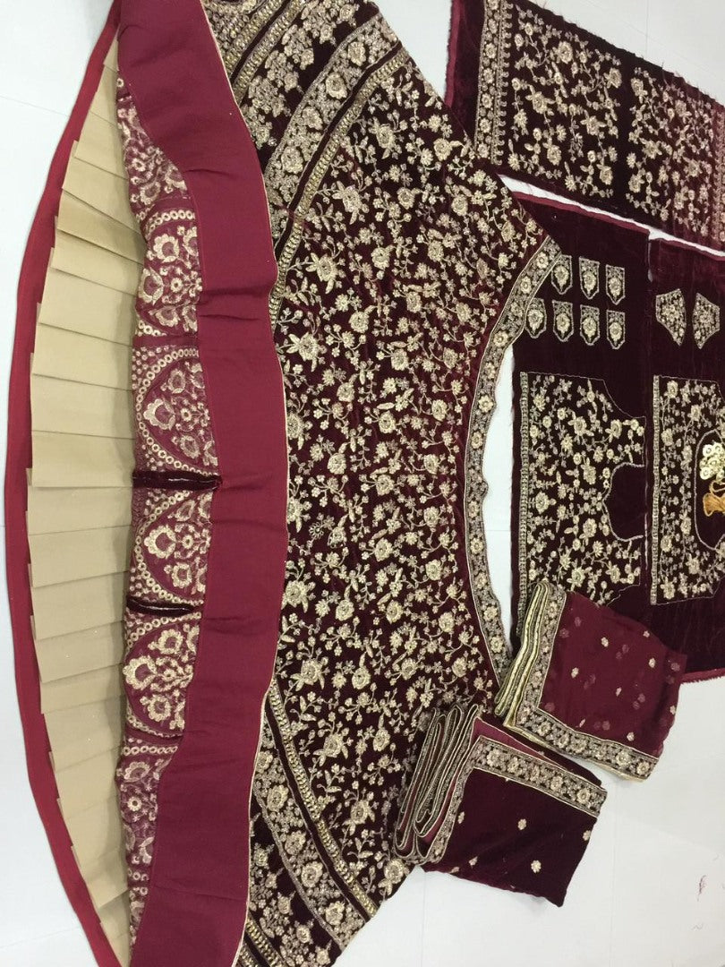 Maroon velvet heavy bridal lehenga choli