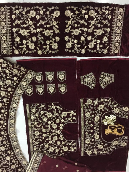 Maroon velvet heavy bridal lehenga choli
