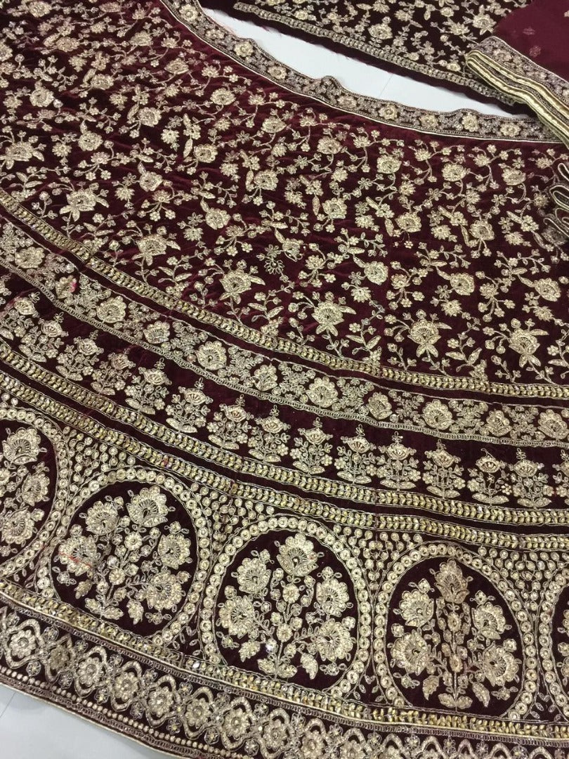 Maroon velvet heavy bridal lehenga choli