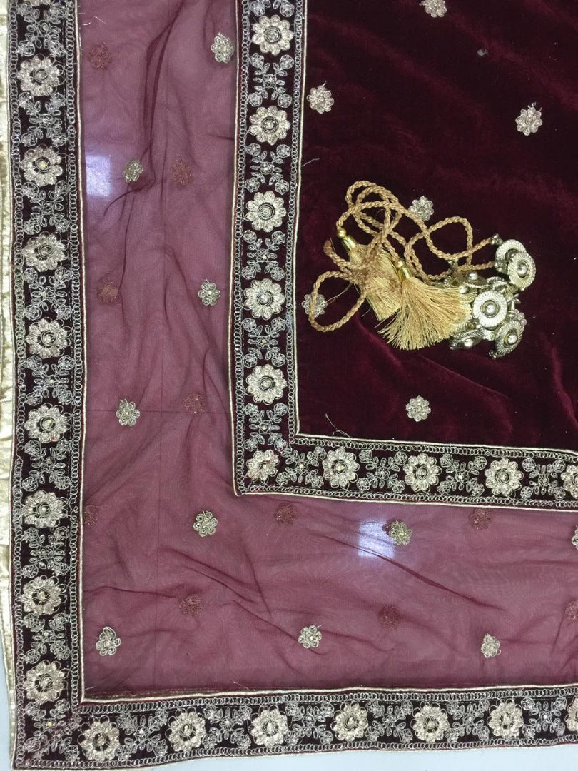 Maroon velvet heavy bridal lehenga choli