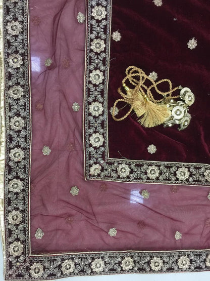 Maroon velvet heavy bridal lehenga choli