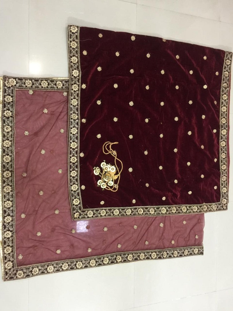 Maroon velvet heavy bridal lehenga choli