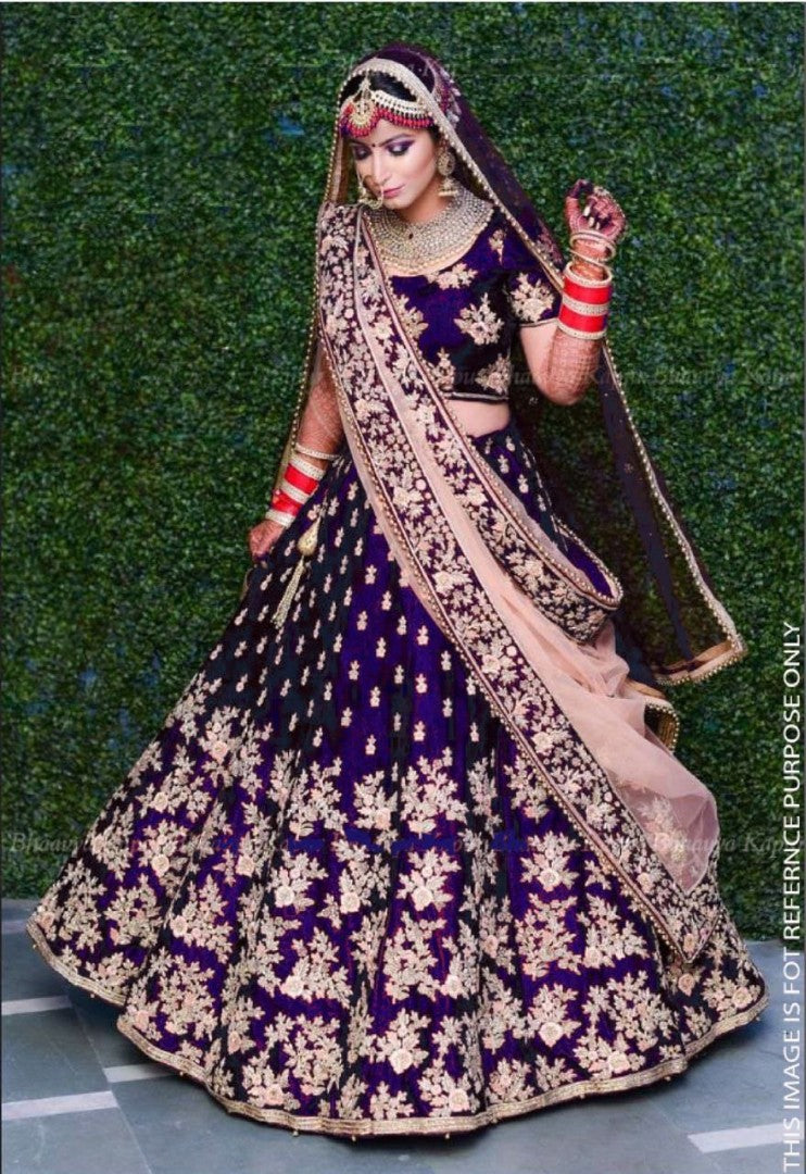 Maroon velvet heavy embroidered bridal lehenga