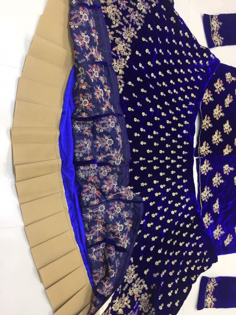 Maroon velvet heavy embroidered bridal lehenga