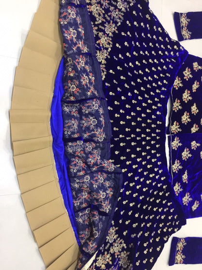 Maroon velvet heavy embroidered bridal lehenga
