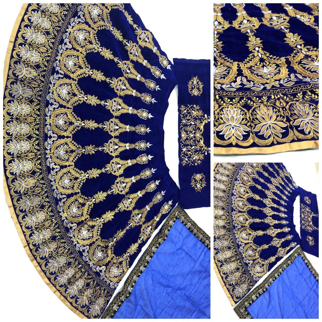 Maroon velvet heavy embroidered bridal lehenga choli