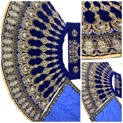 Maroon velvet heavy embroidered bridal lehenga choli