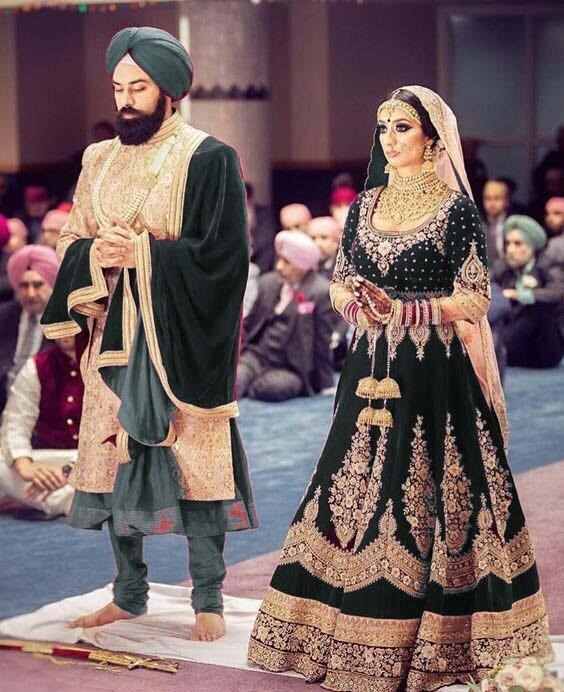 Green velvet heavy embroidered bridal lehenga choli