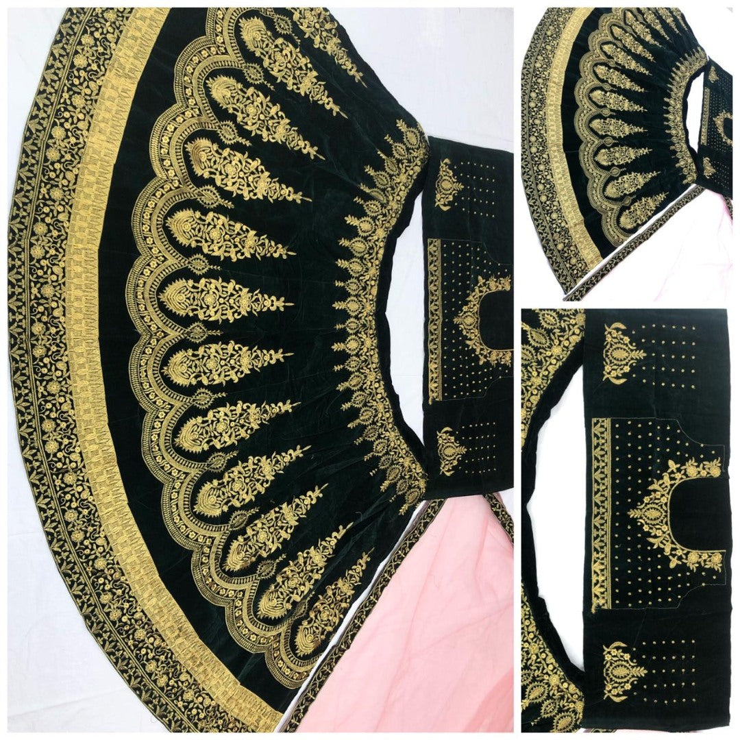 Green velvet heavy embroidered bridal lehenga choli