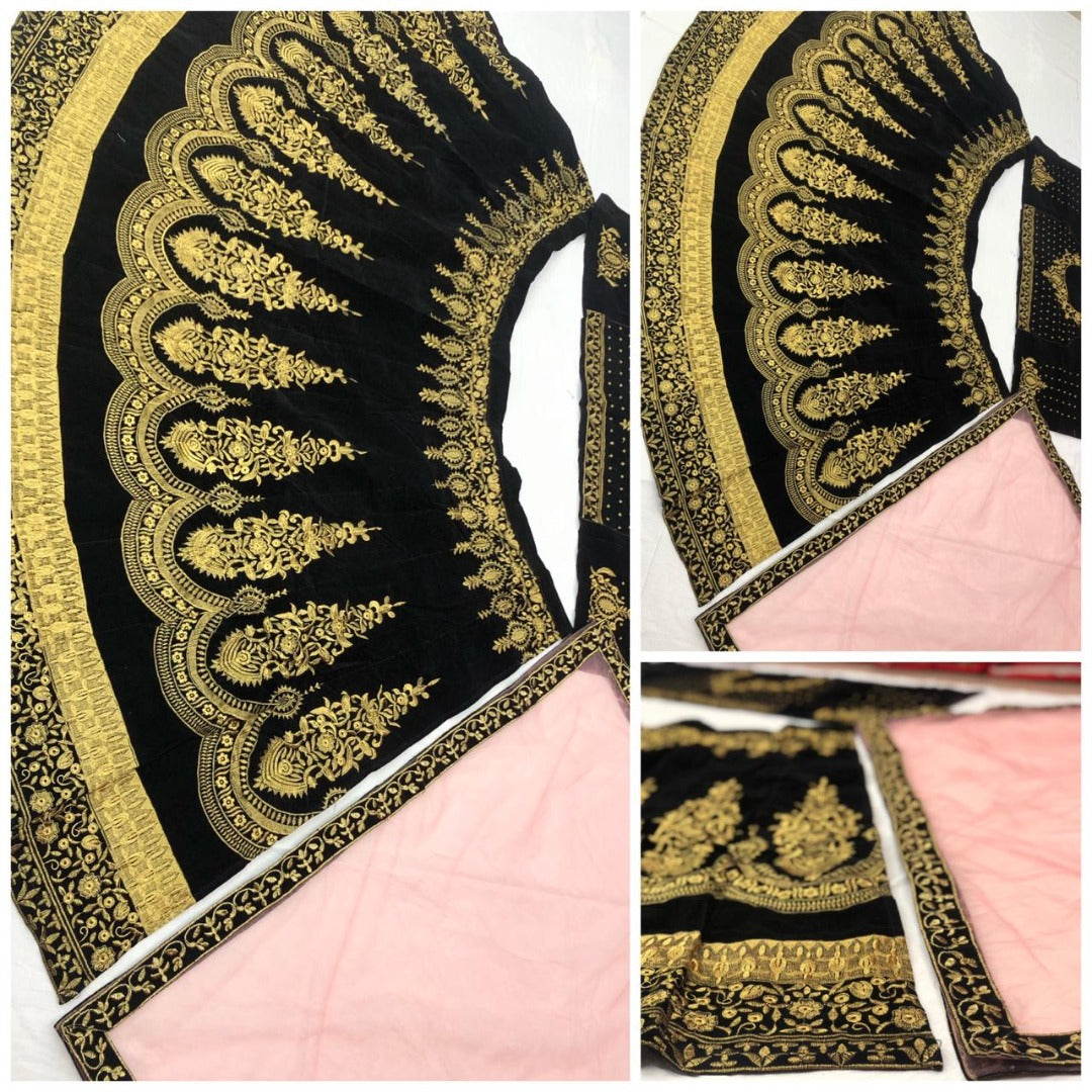 Maroon velvet heavy embroidered bridal lehenga choli