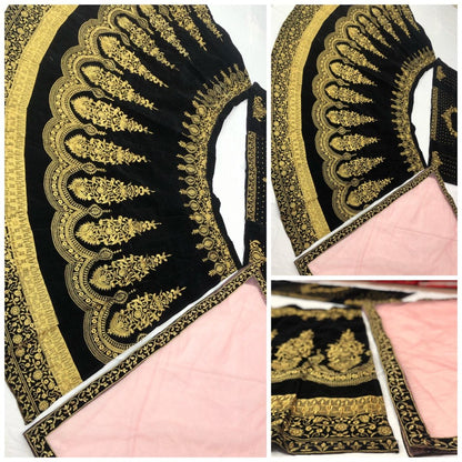 Maroon velvet heavy embroidered bridal lehenga choli