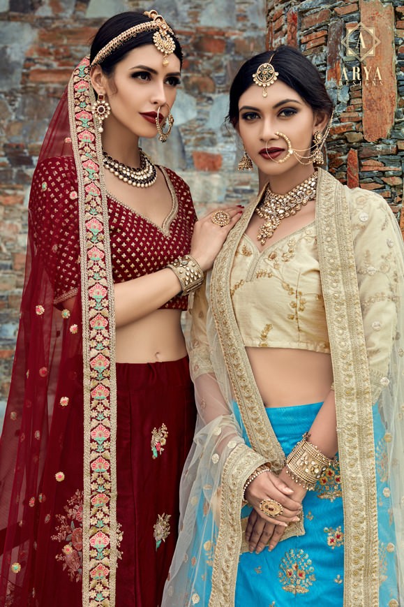 maroon velvet silk heavy embroidered bridal lehenga