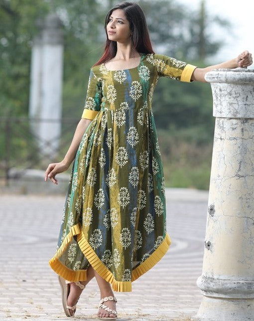 Mehandi green cotton printed kurti