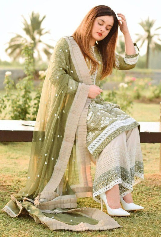 Mehendi green cotton plazzo suit