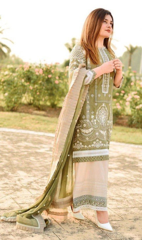Mehendi green cotton plazzo suit