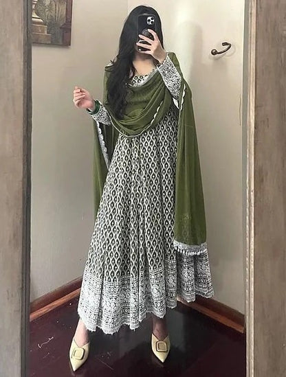 Mehendi green georgette heavy embroidered wedding anarkali suit