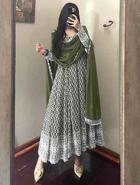 Mehendi green georgette heavy embroidered wedding anarkali suit