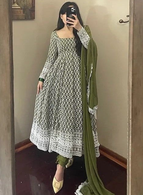 Mehendi green georgette heavy embroidered wedding anarkali suit