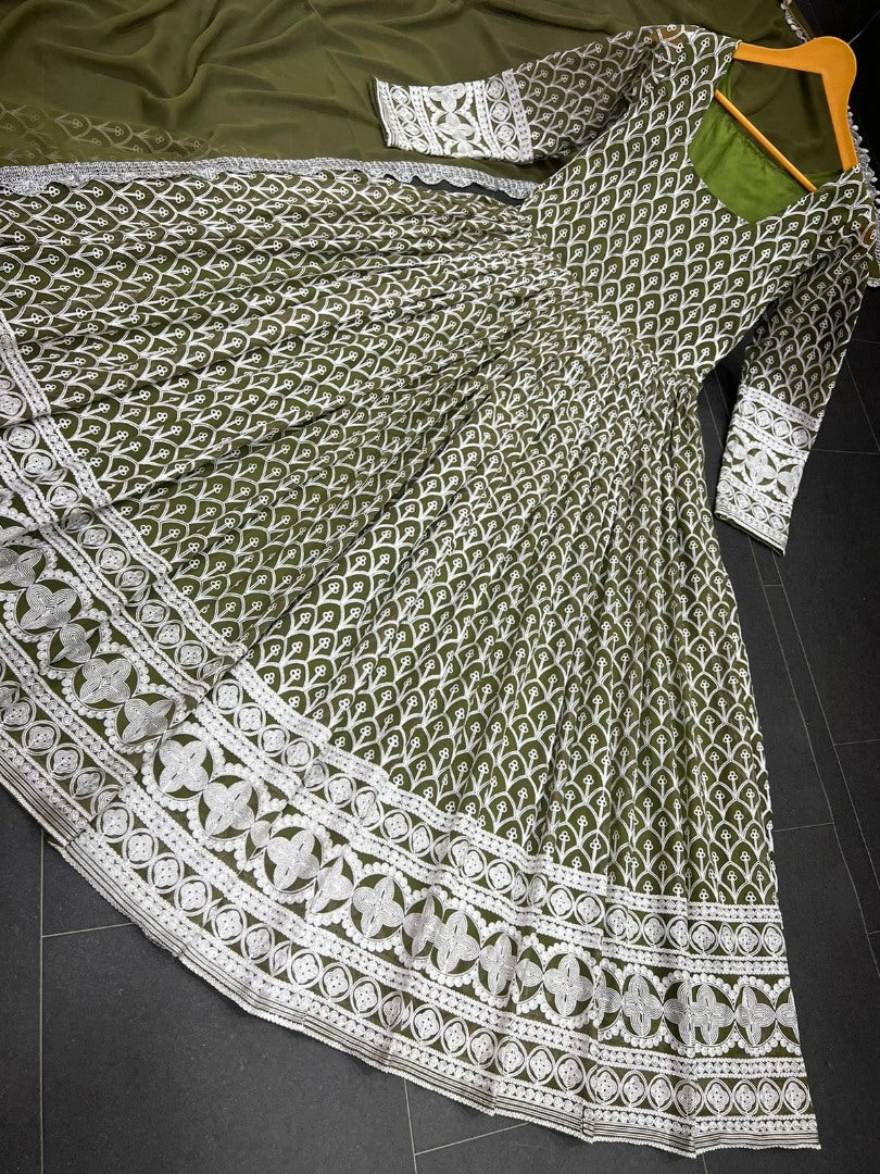 Mehendi green georgette heavy embroidered wedding anarkali suit