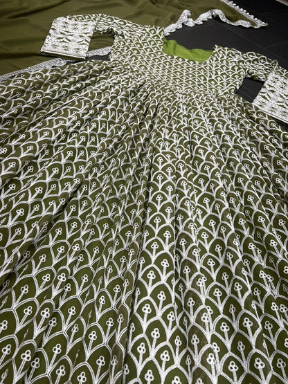 Mehendi green georgette heavy embroidered wedding anarkali suit