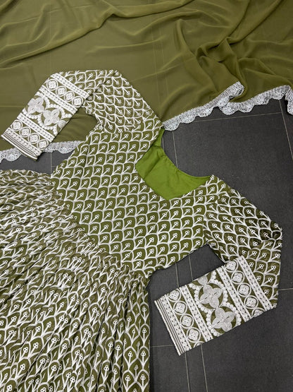 Mehendi green georgette heavy embroidered wedding anarkali suit