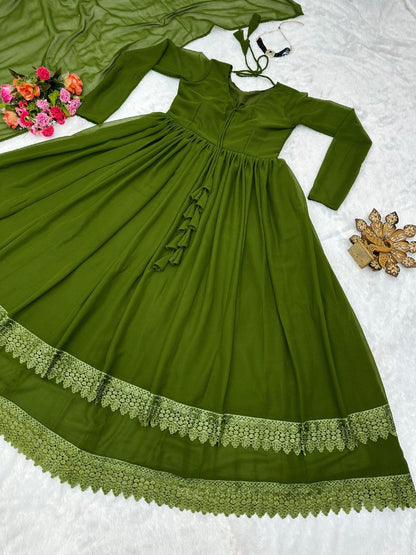 Mehendi green georgette plain long anarkali suit